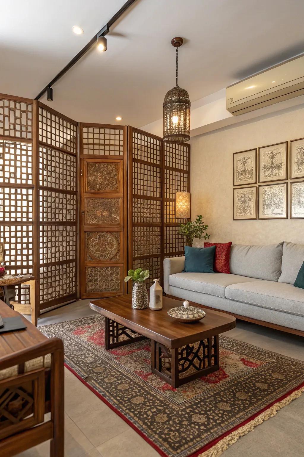 Eclectic common area featuring a dynamic lattice façade.