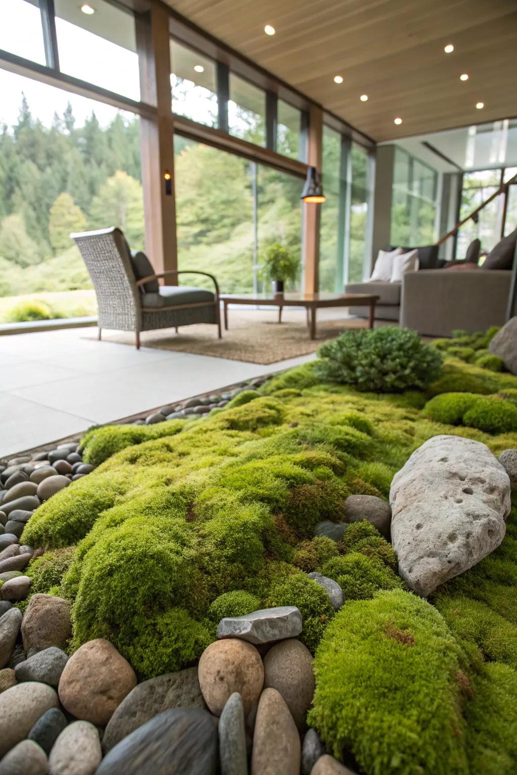 A mossy stone garden presents a gentle, opulent aesthetic to your ornamentation.