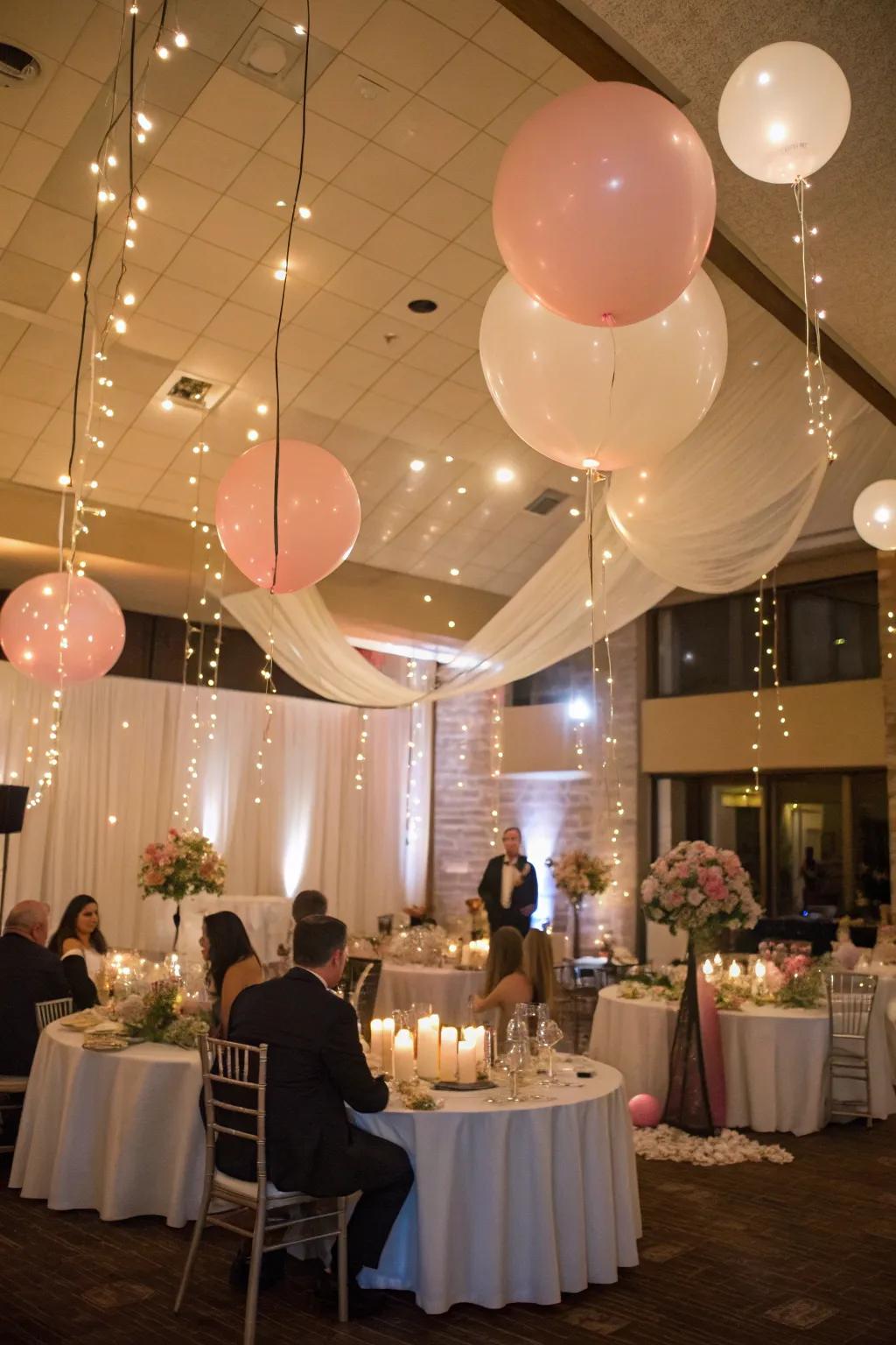 Balloon lights contributing a fanciful and joyous element to the wedding.