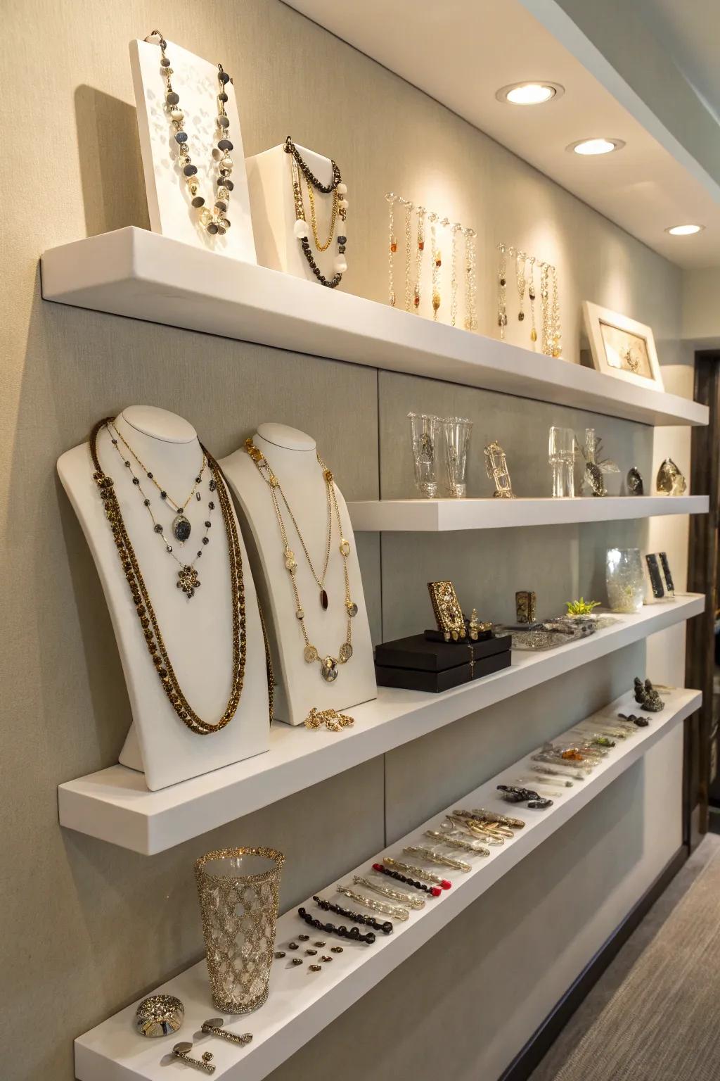 Floating ledges for contemporary jewelry display