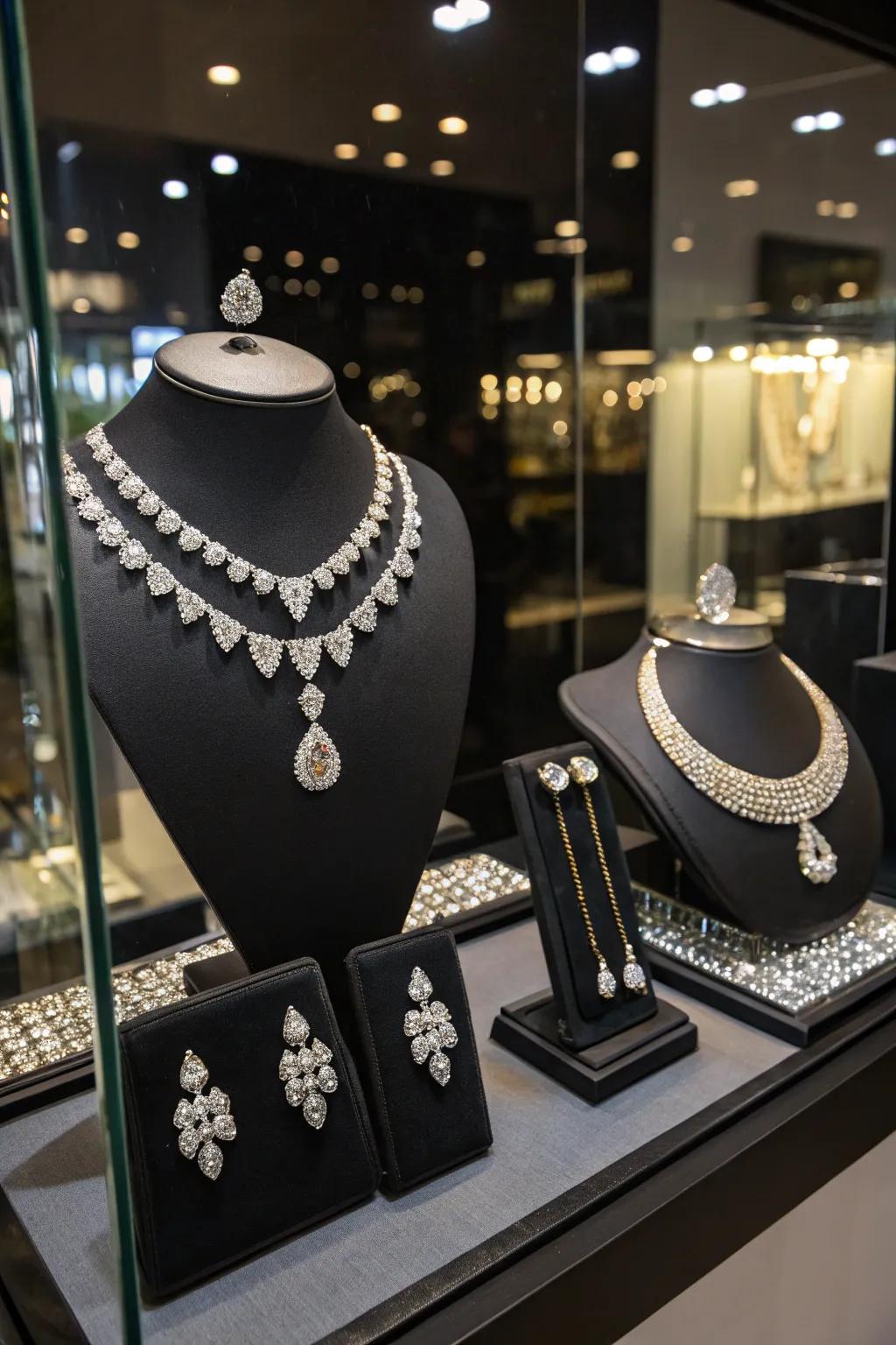 Achieve balance using symmetrical jewelry layouts.