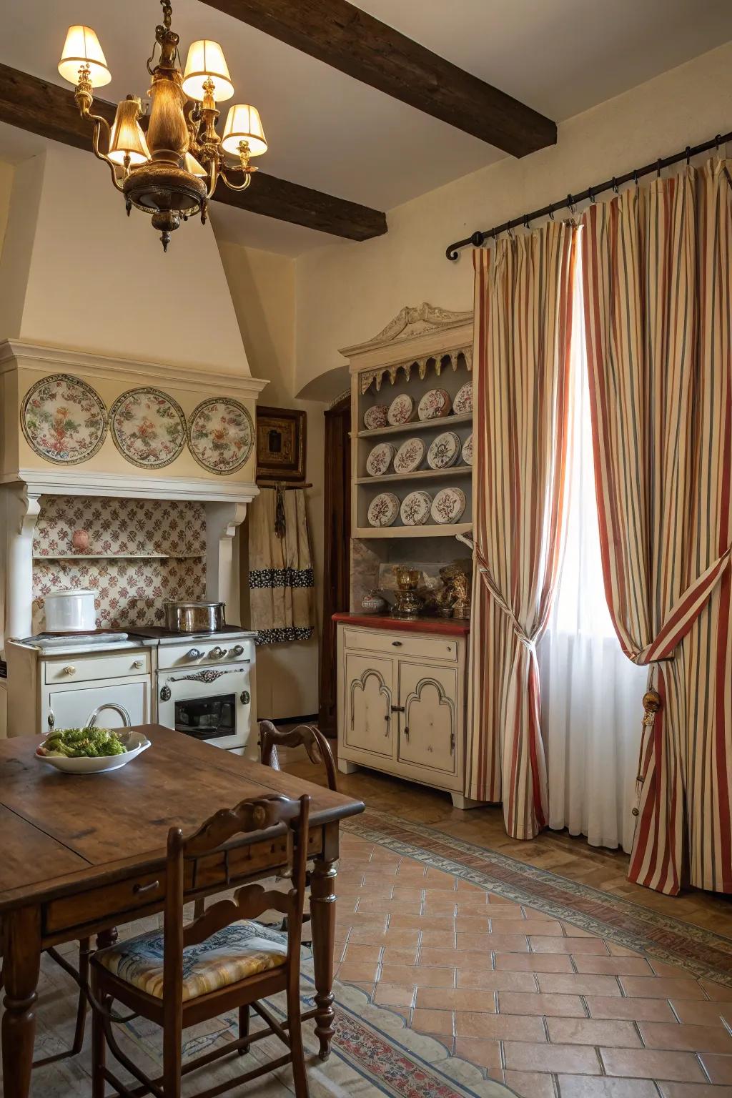 Striped coverings add a classic touch to any kitchen.