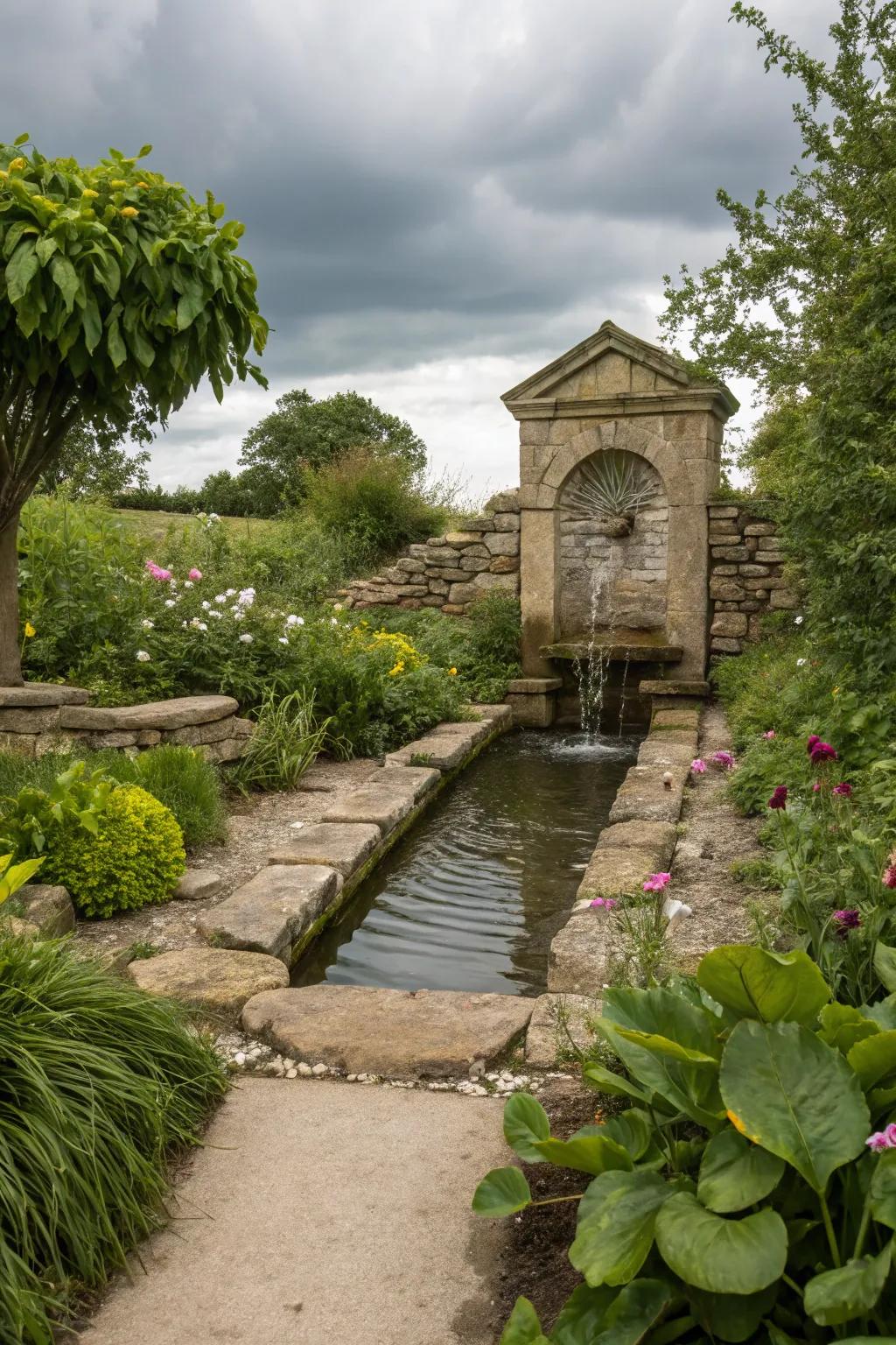 Stone water features bring tranquility and calm.