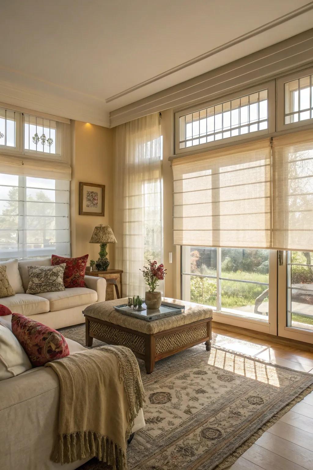 Translucent shades balance light and privacy.