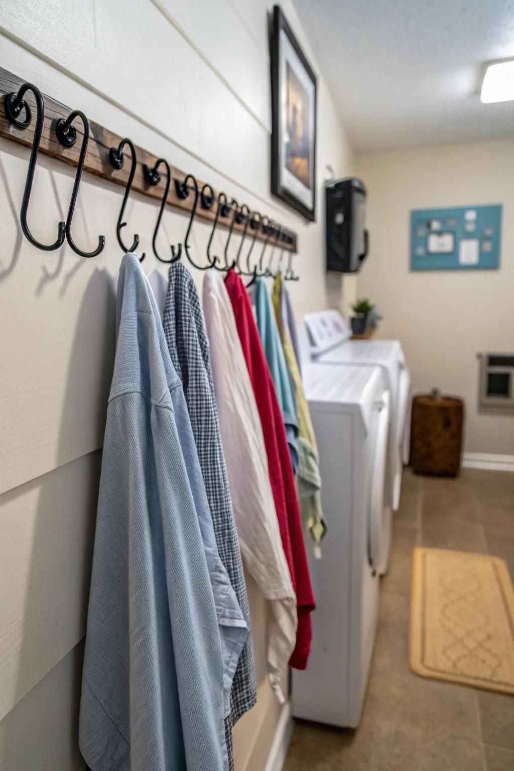 Small wall hooks keep the area neat.