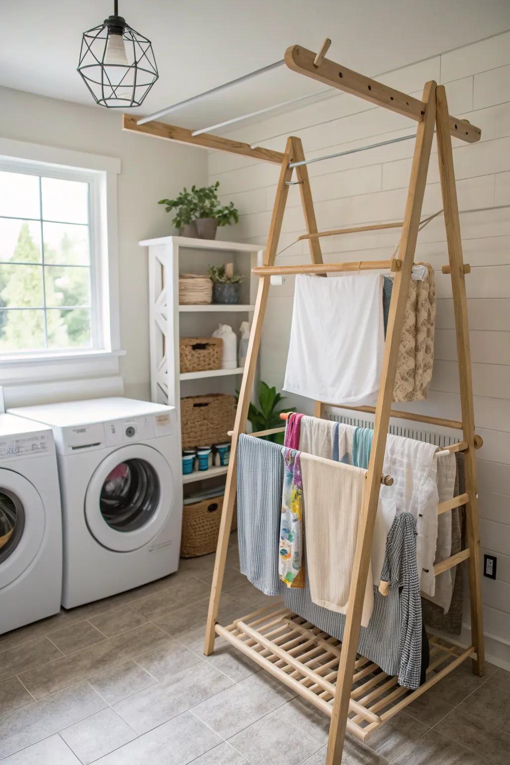 A custom DIY drying system perfectly tailored to fit a unique laundry room.