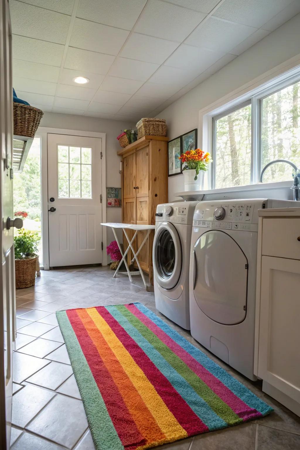 Add warmth and style using a statement rug.