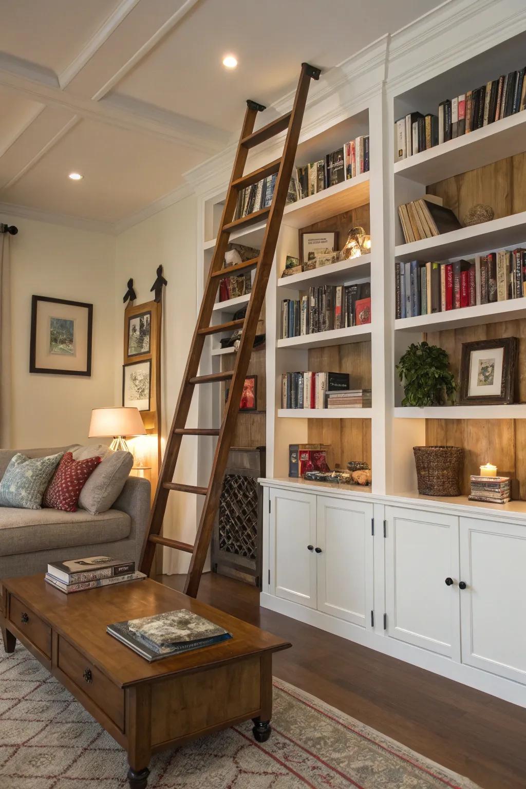 A mobile ladder imparting allure and theatrics.