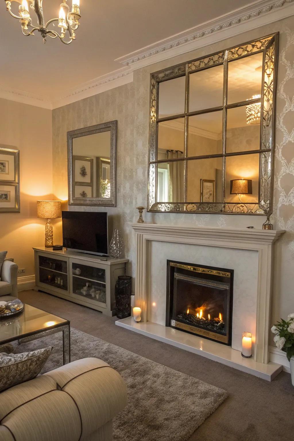 Reflecting elements enhance light and expand the area.