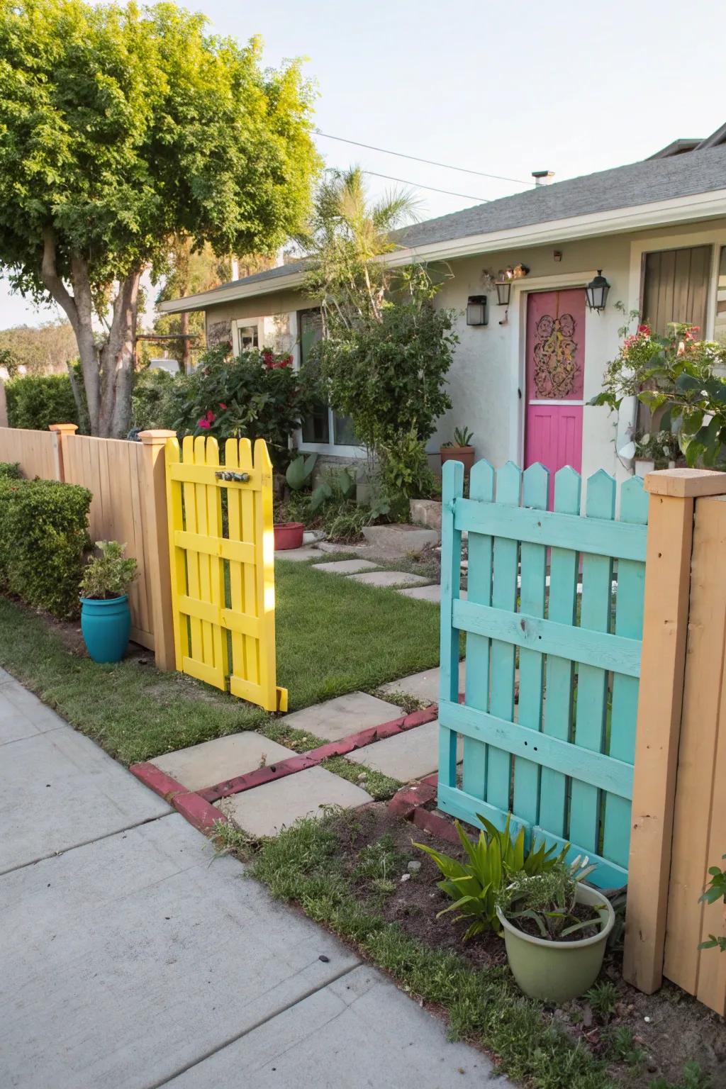 A DIY skid fence appends a rustic-chic inflection to this front yard.