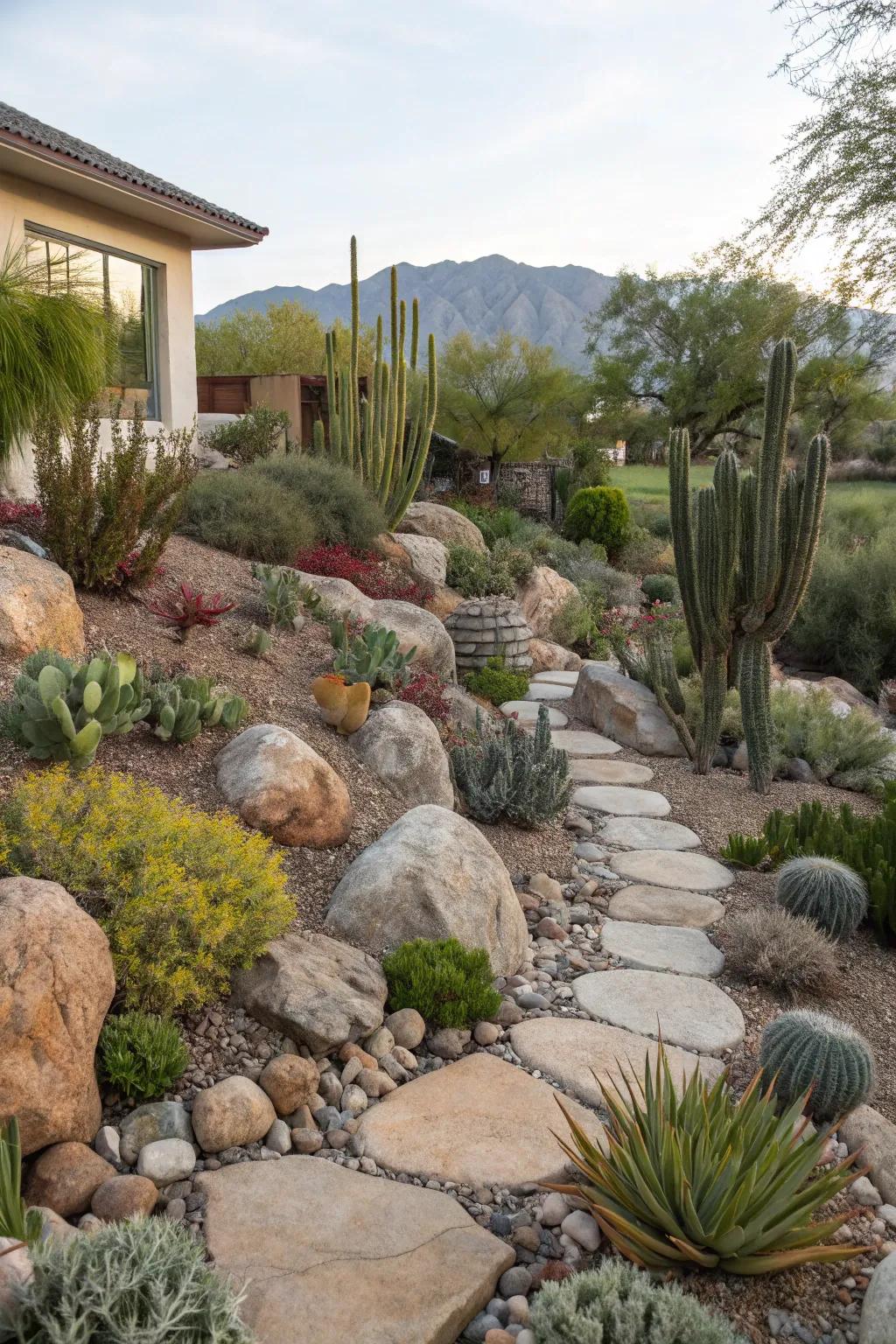 Arid landscaping converts gardens using minimal water usage.