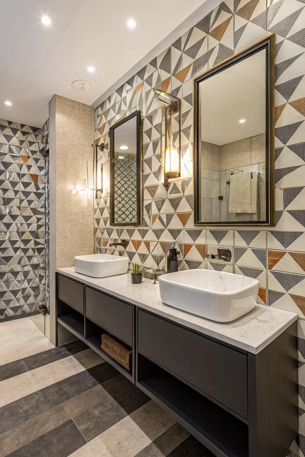 Geometric layouts inject contemporary intrigue into this space.