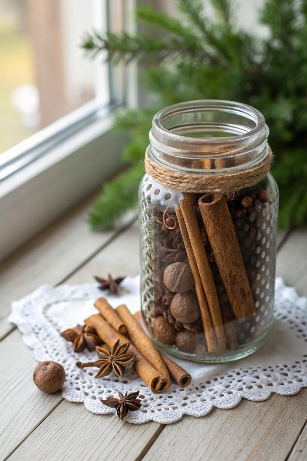 Embrace the festive spirit through a handcrafted spice blend present, beautifully captured in minimalist elegance.