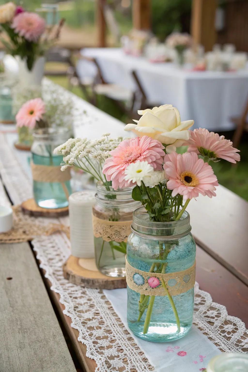 Fashion a new, whimsical look with coastline blooms within glass jars.