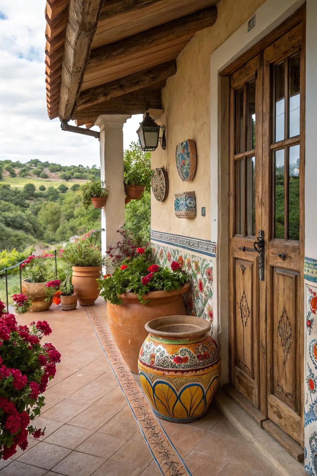 Handmade clay elements adding a genuine Mediterranean character.