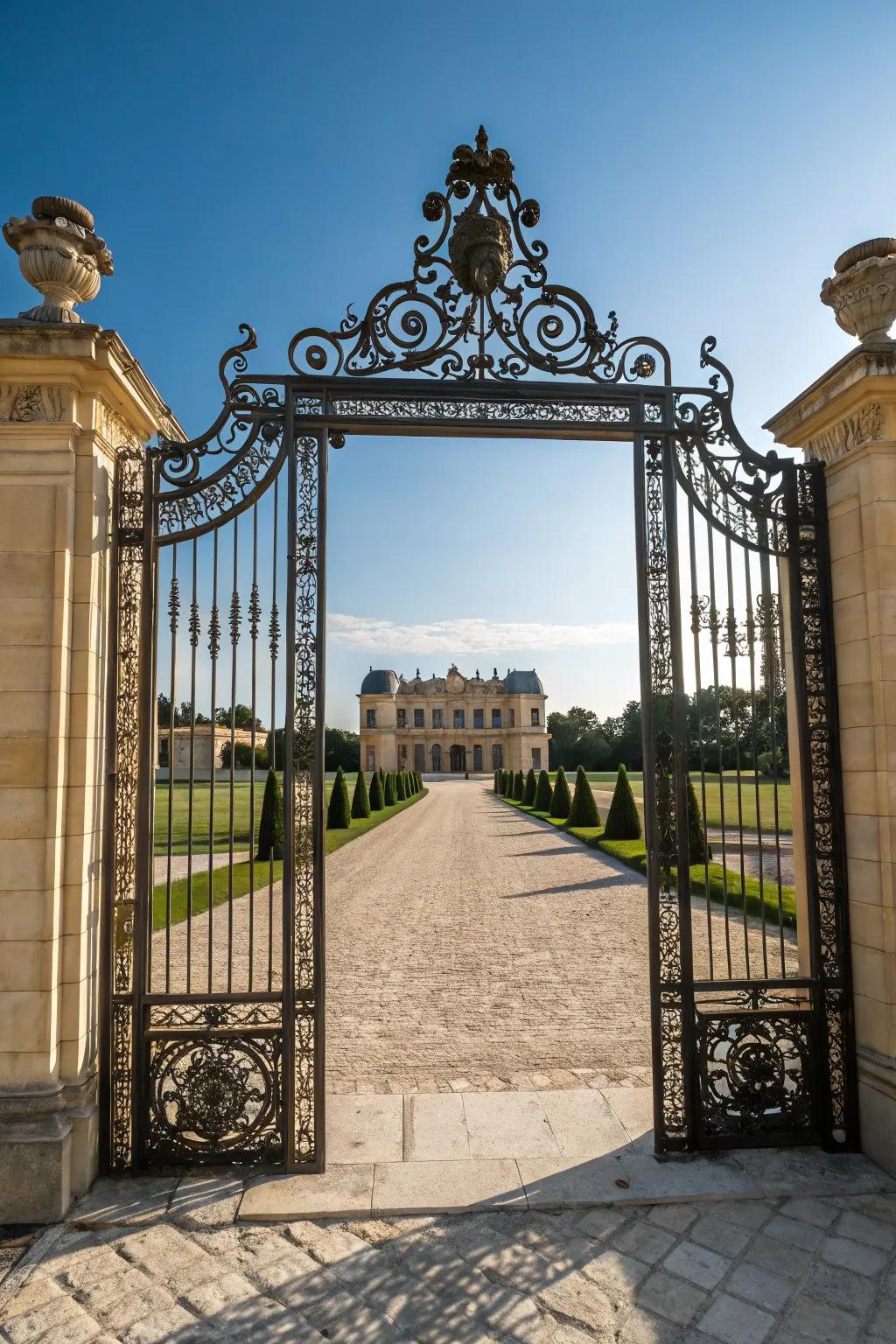 An ornate metal gate that adds a lavish touch to your entrance.