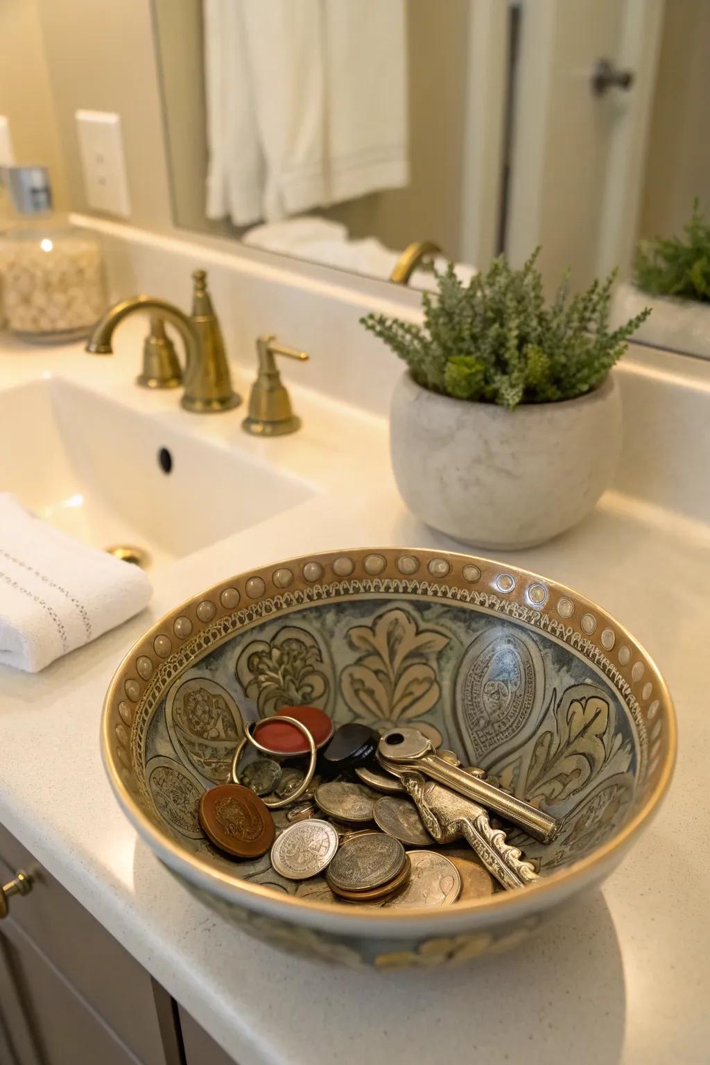 An ornamental receptacle combines function with style.