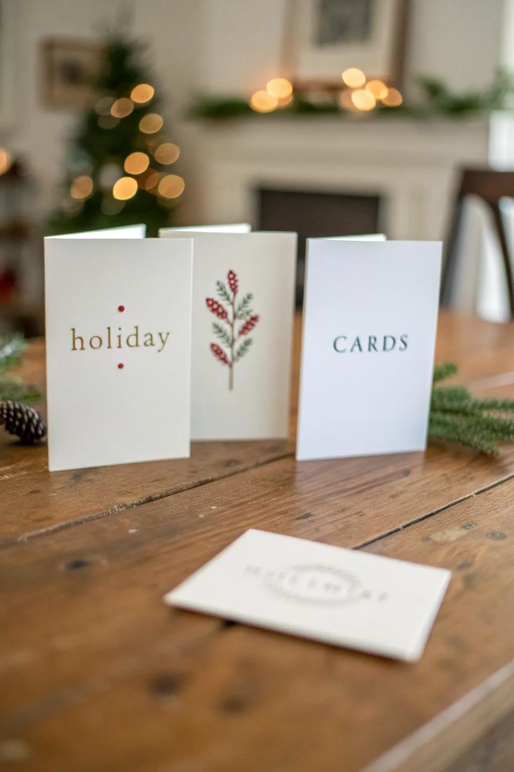 Minimalist festive stationery featuring straightforward typography and a heartfelt communication.