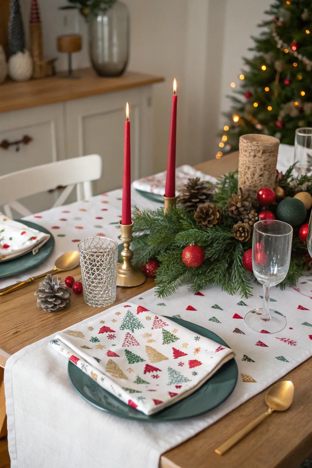 An inventive table adorned with playful motifs to enhance merriment.