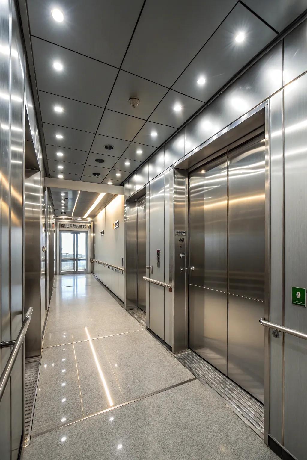 An elevator space showcases inset lighting for enhanced sleekness.