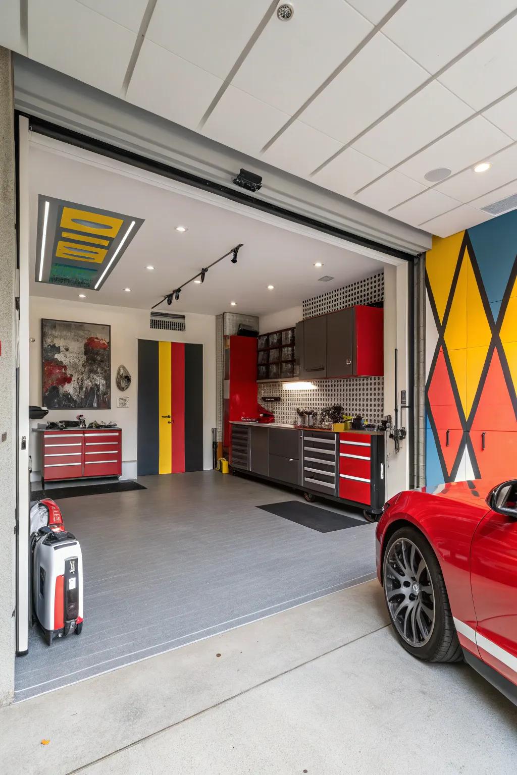 With striking color accents, you may give your garage a boost of energy.