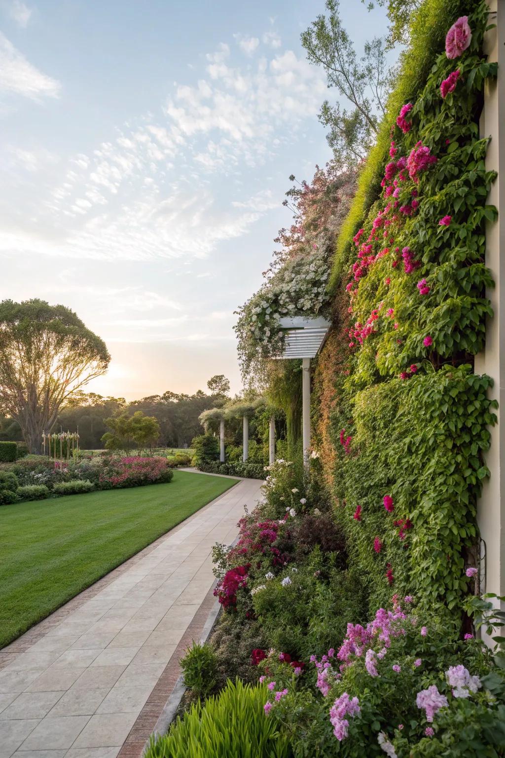 Living walls serve as verdant backdrops, enhancing the ambient air quality of outdoor settings.