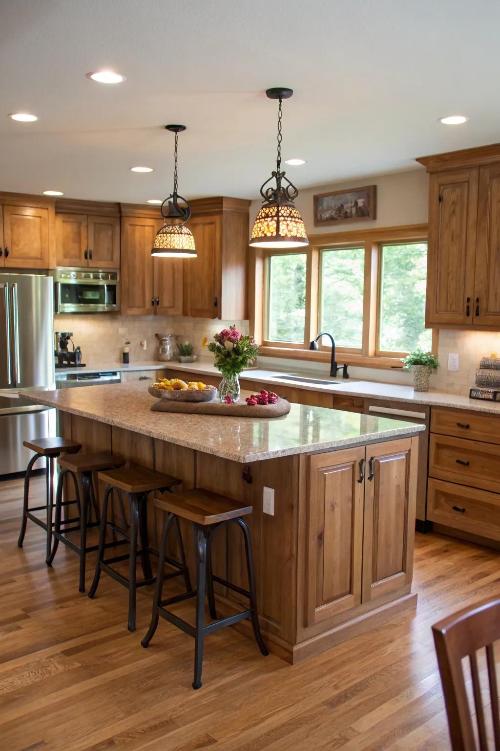 A walnut station becomes the heart of the culinary space.