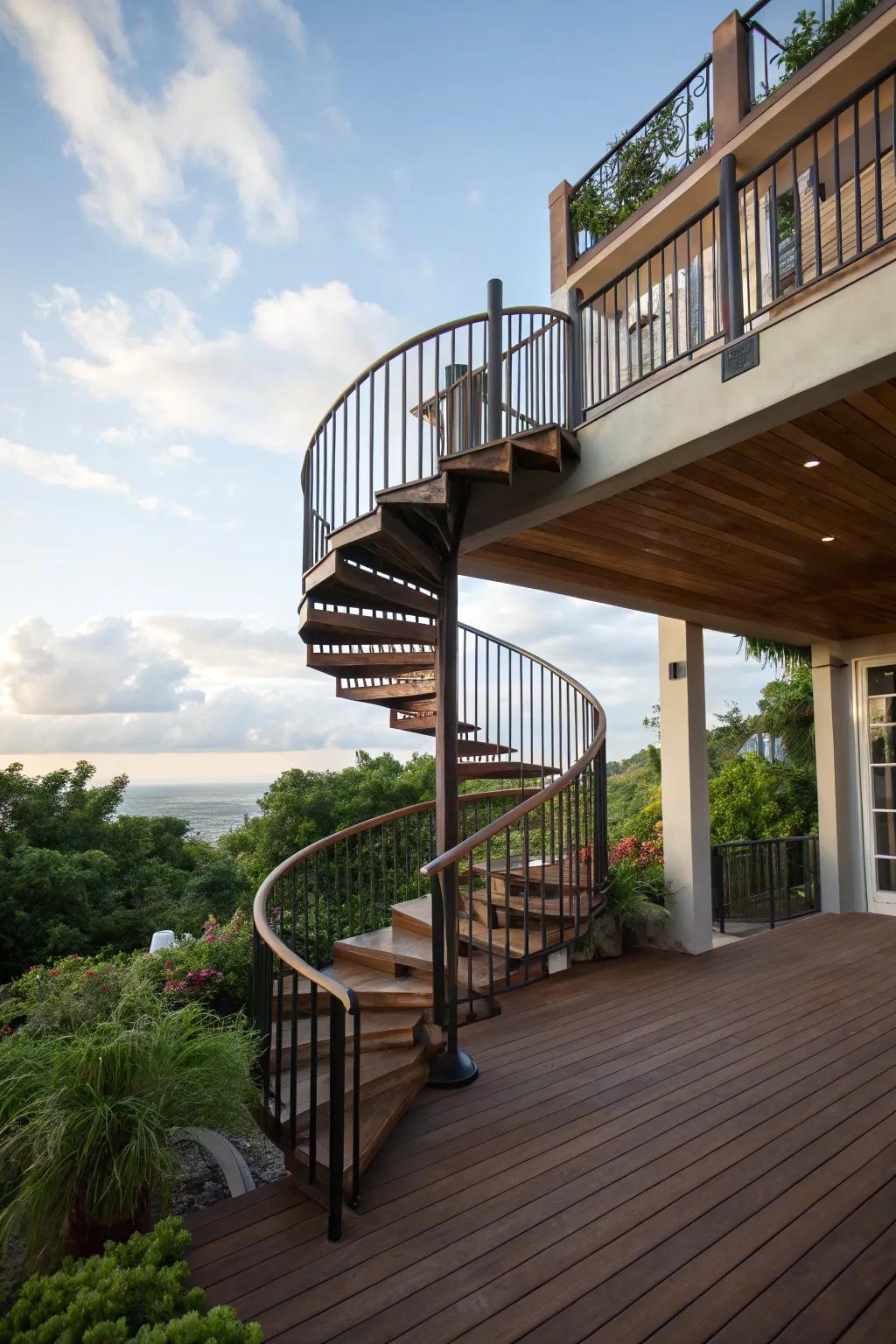 An eye-catching staircase that enriches deck design.