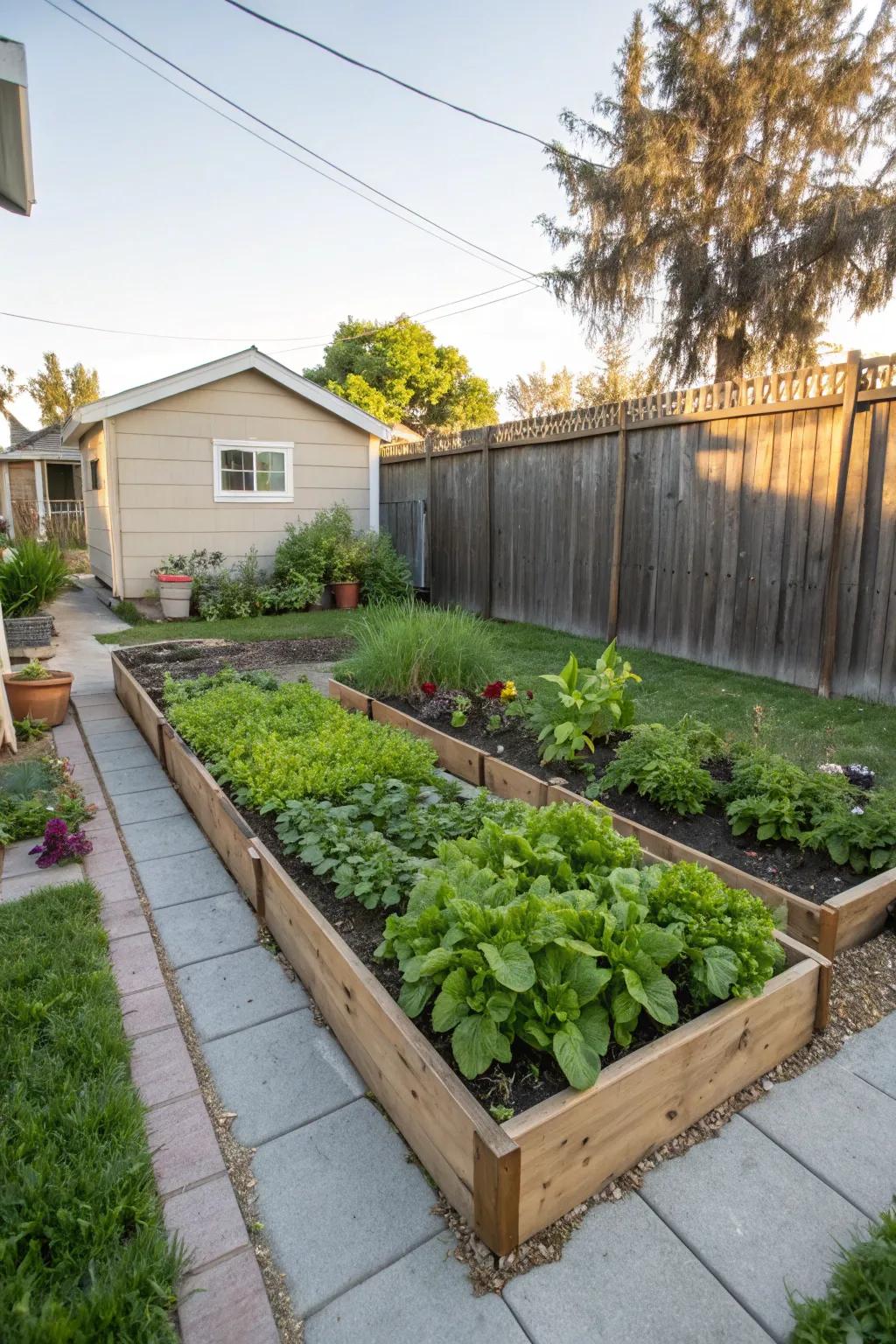 An herb or produce patch provides fresh edibles and beauty.