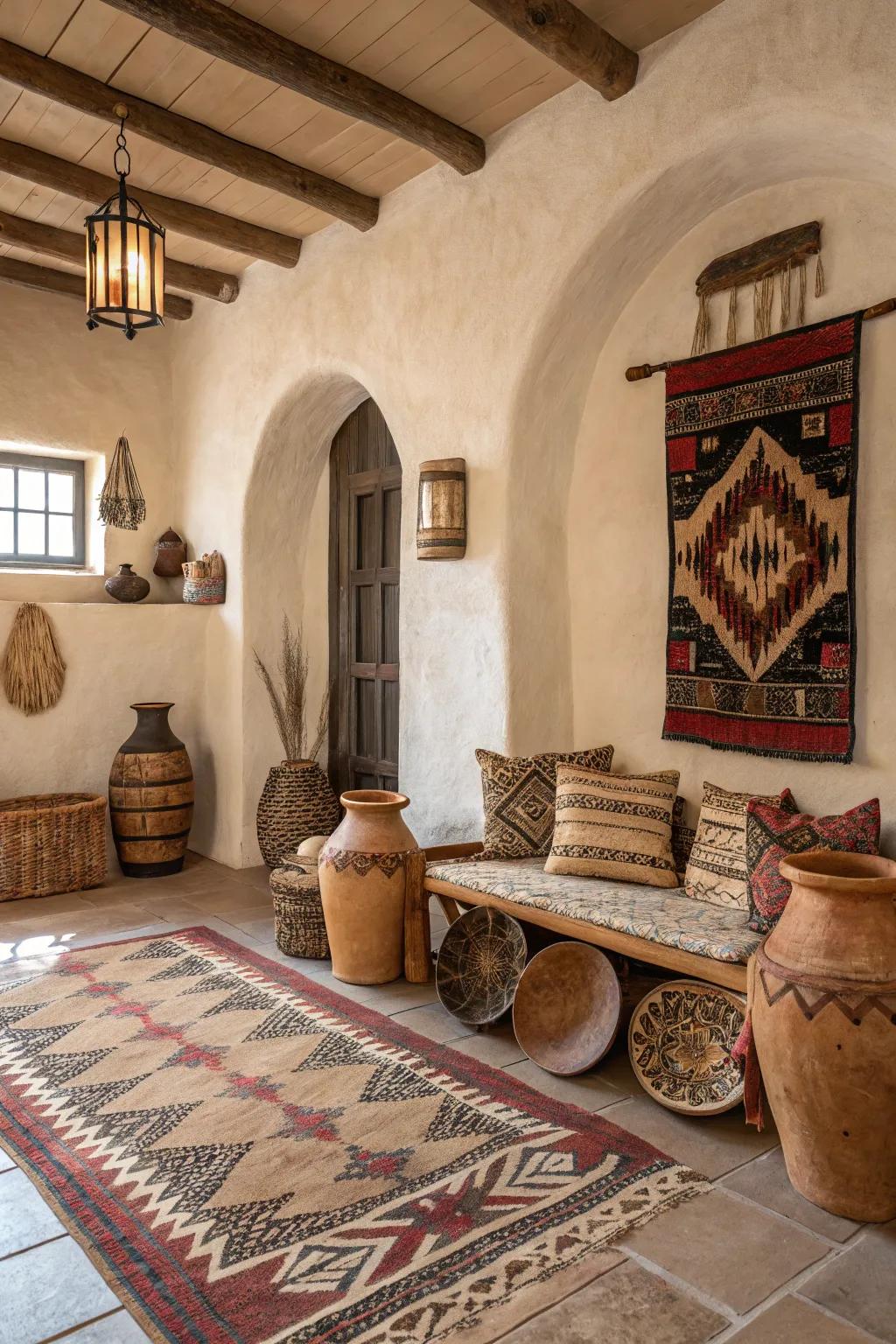 Stucco walls impart distinctive texture and character.