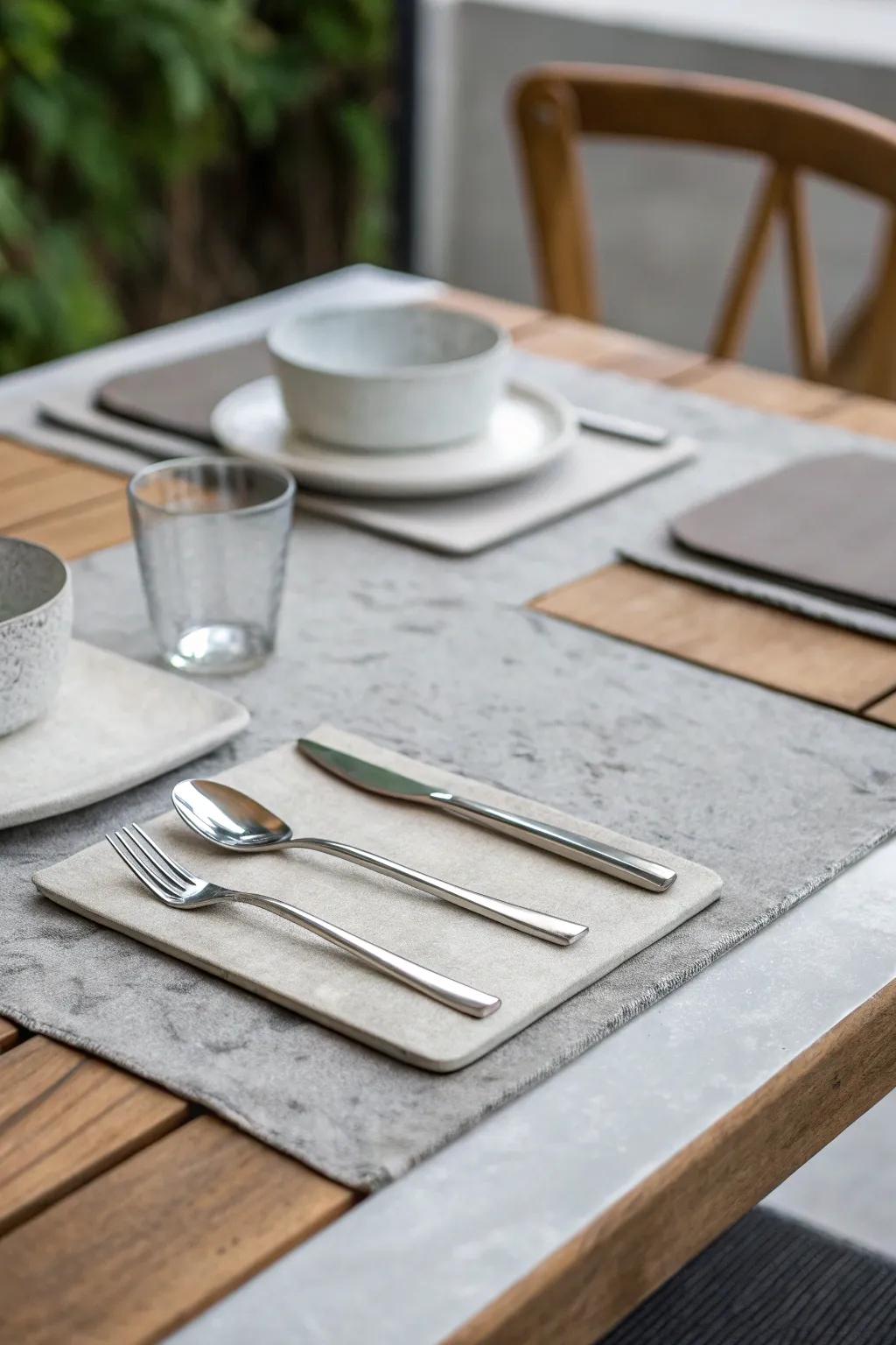 Unexpected materials lend a modern edge to the table.