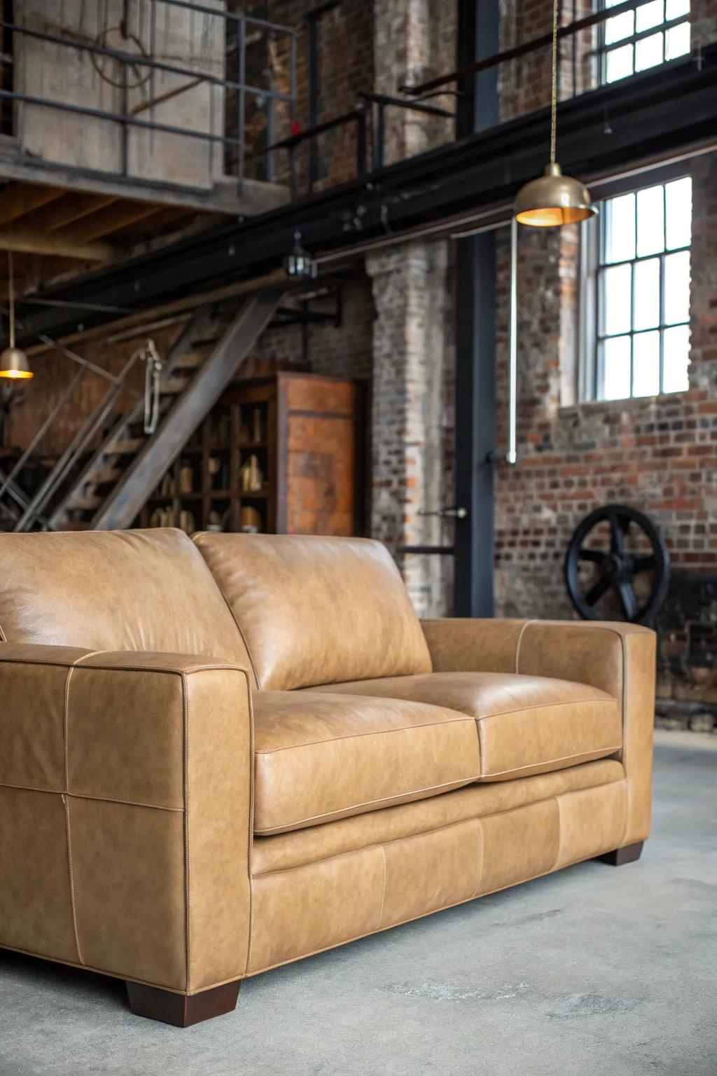 Industrial stylish elements infuse an edge to a lounge.