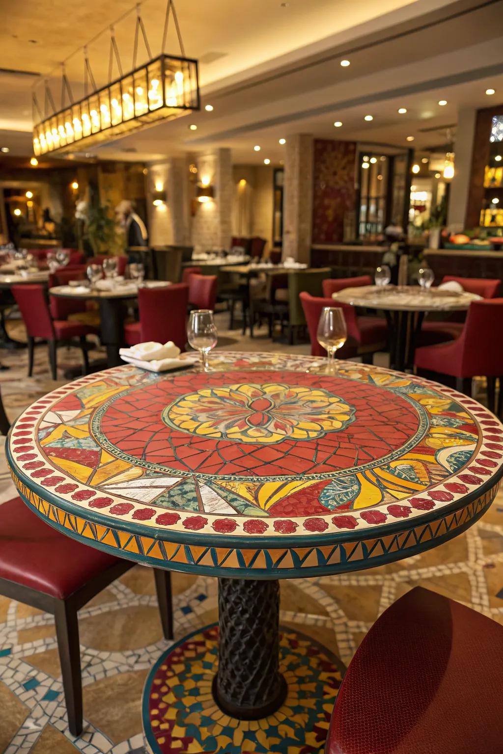 Bold mosaic designs fashion a striking statement in any room.