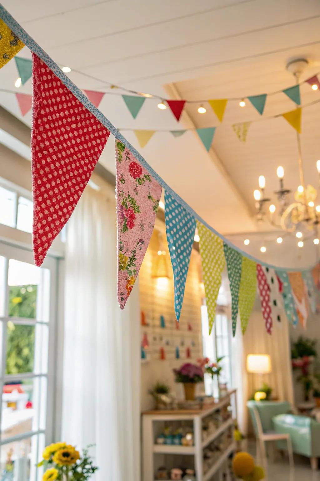 Fabric bunting infuses a festive touch into any space.