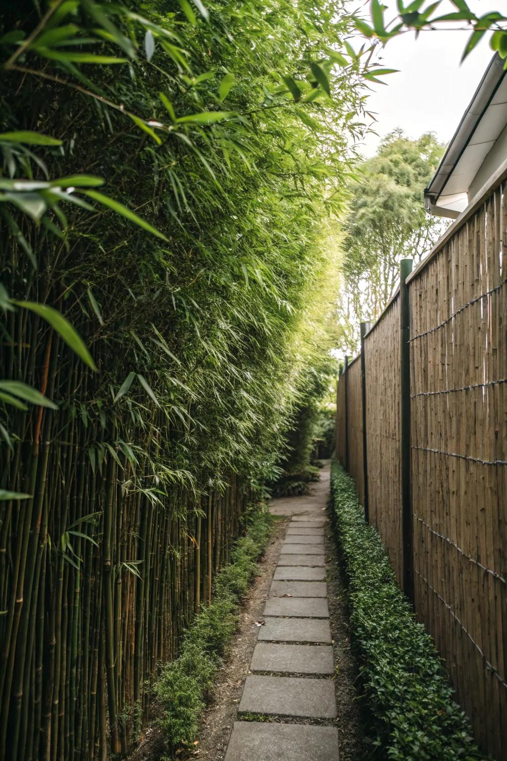 Tall flora crafts a private retreat in a narrow garden.