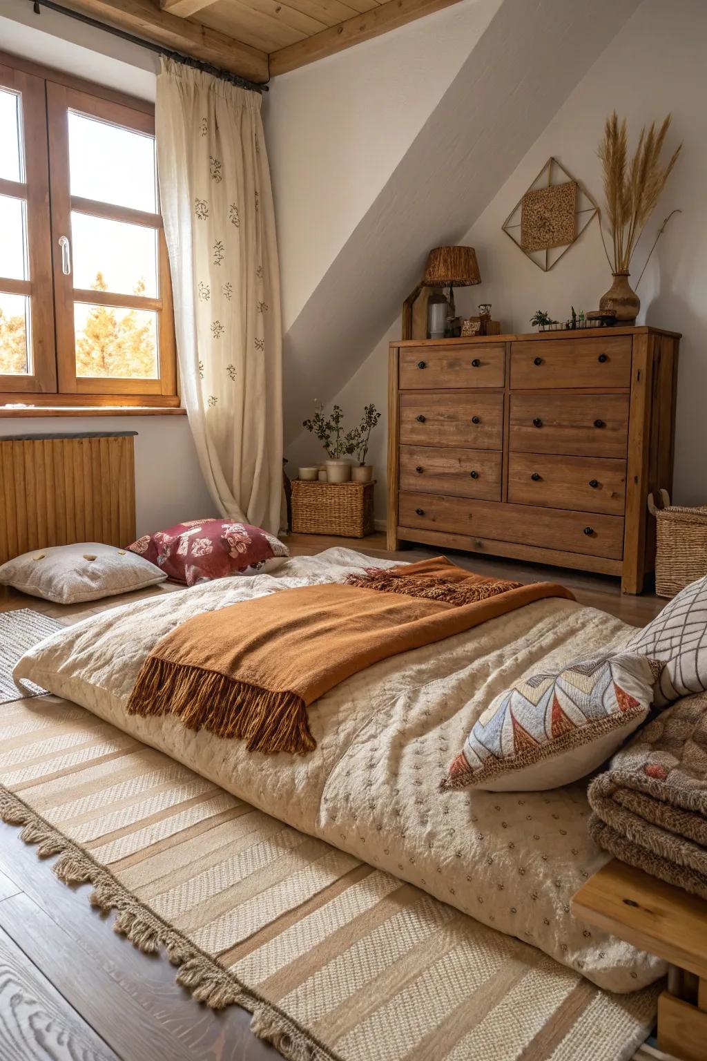 Rustic components contribute warmth and allure to your bedroom.