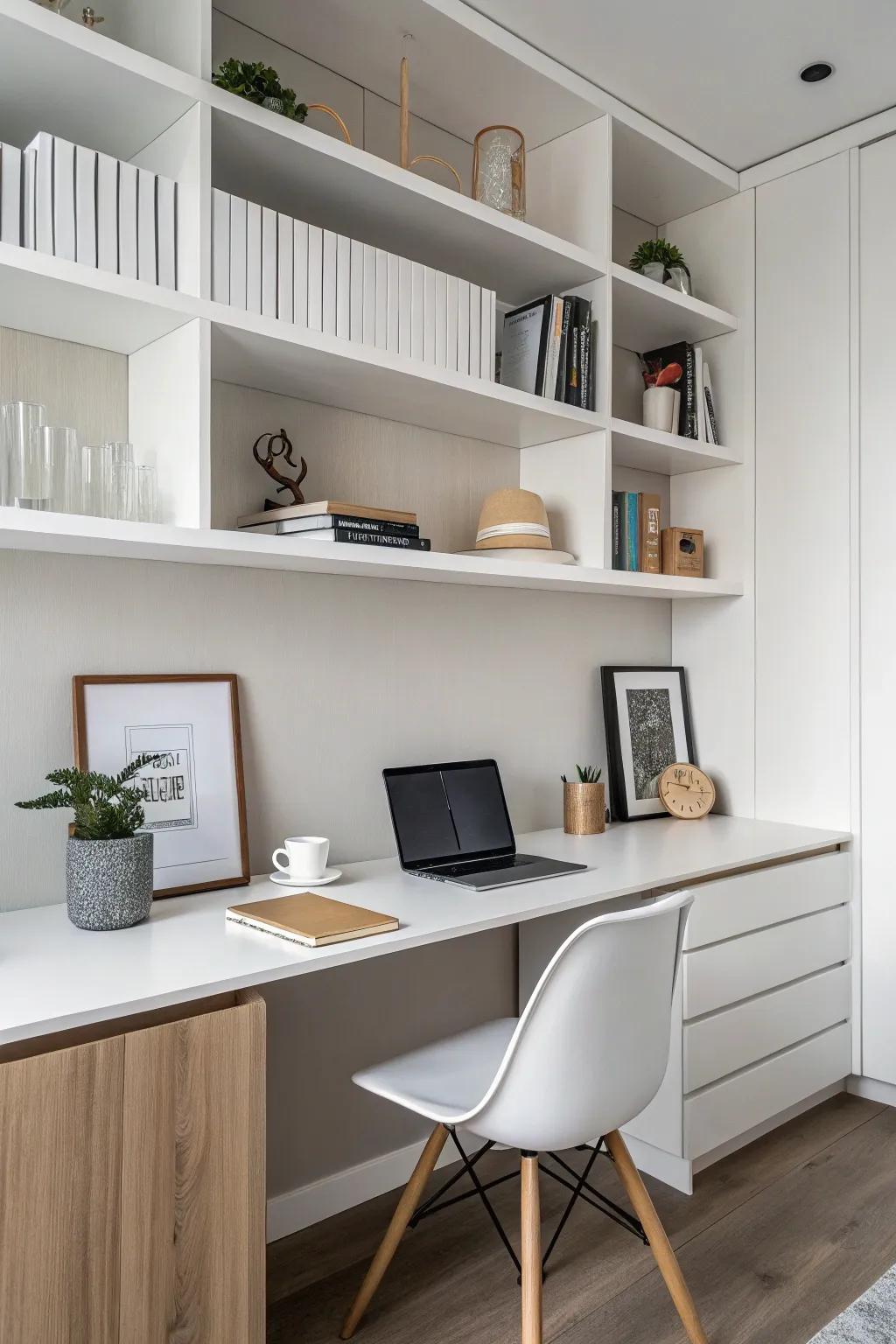 Attain simplicity using minimalist shelving concepts.