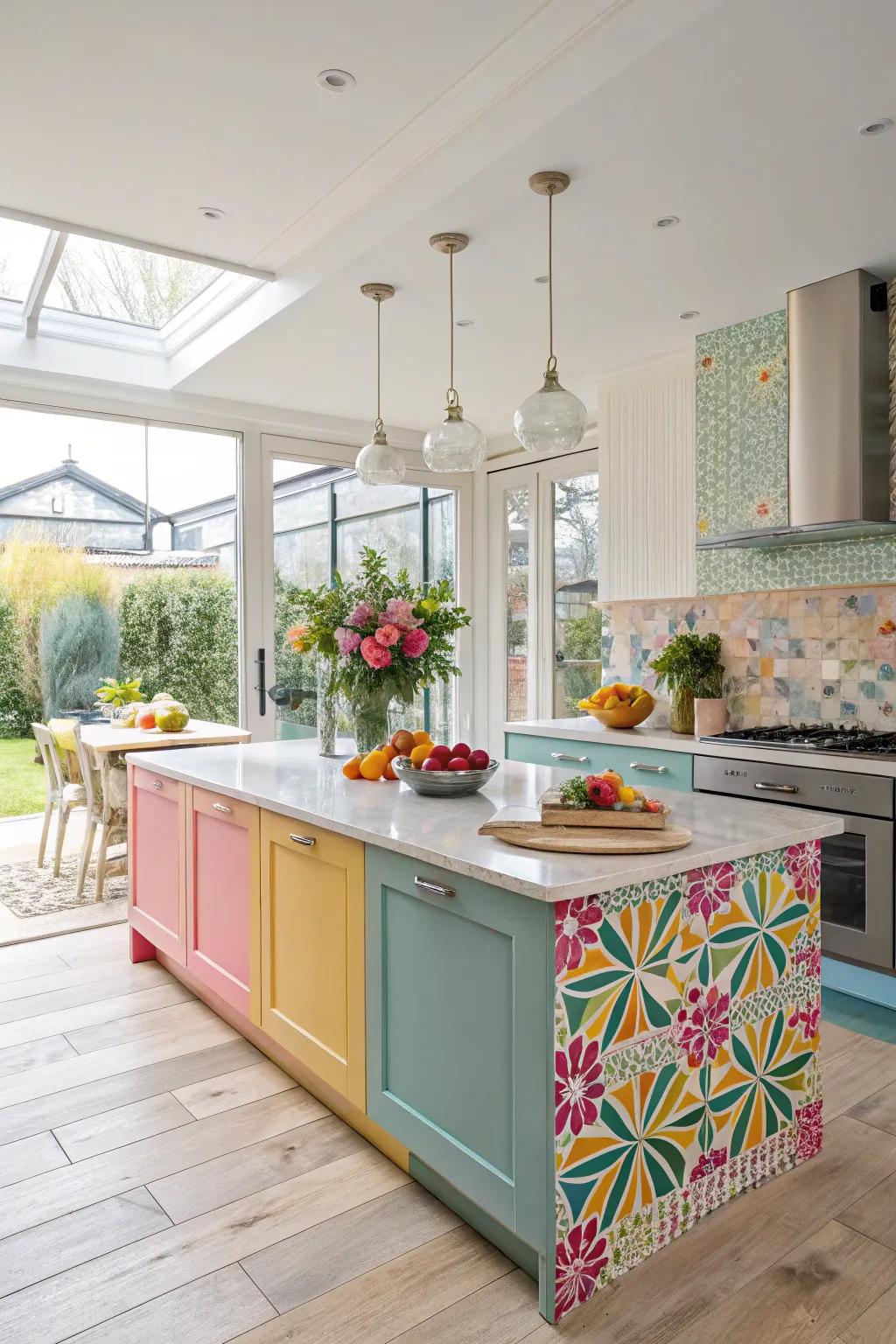 A dash of color crafts a vibrant focal point in the kitchen.