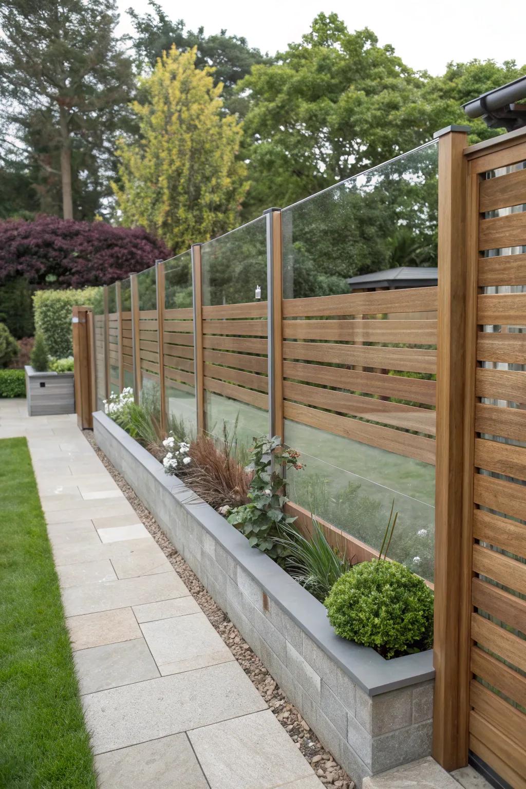 Realize a modern aesthetic with a fusion of vitreous and woodland in fencing.