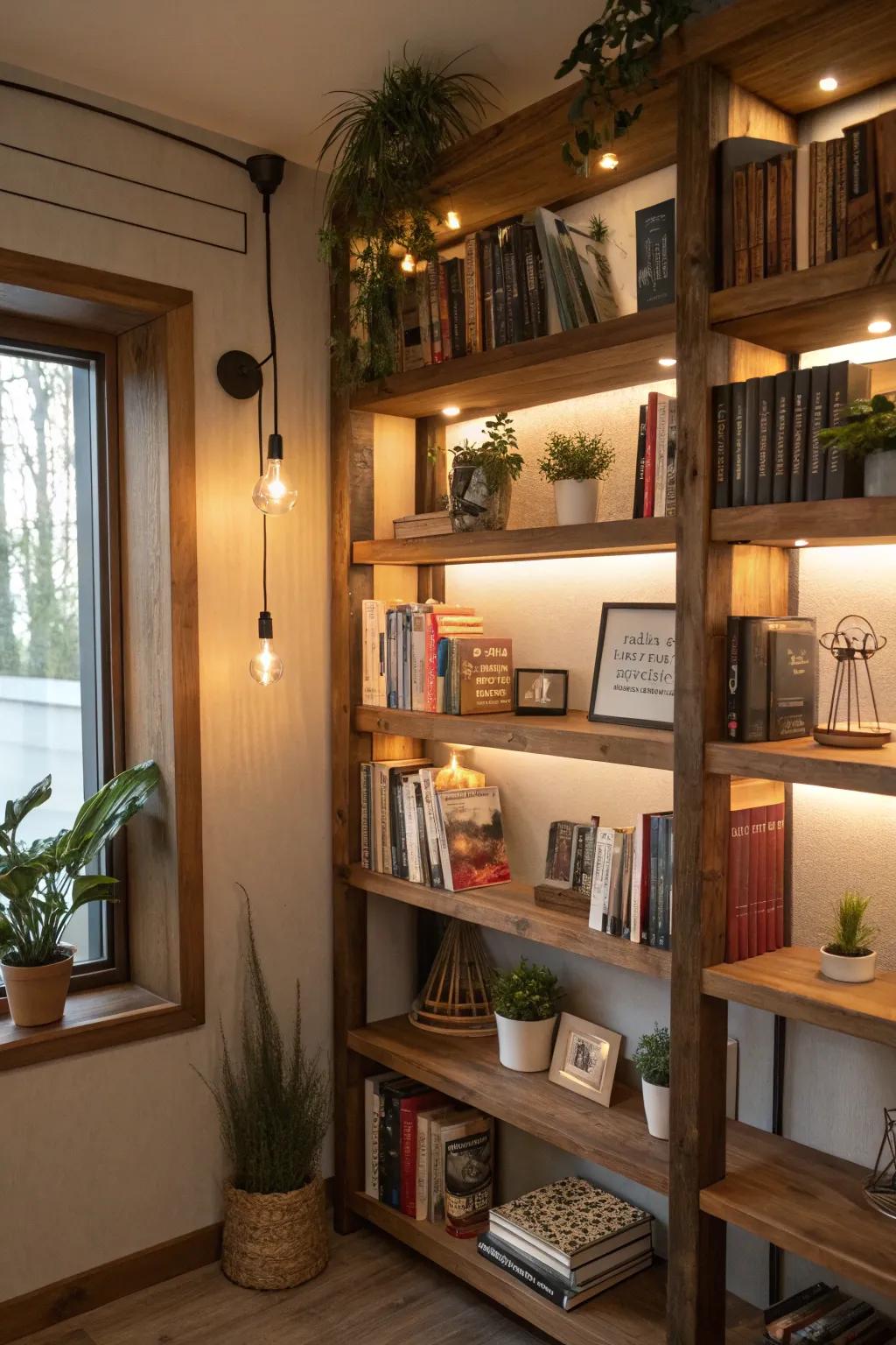 Corner shelves make efficient use of every inch.