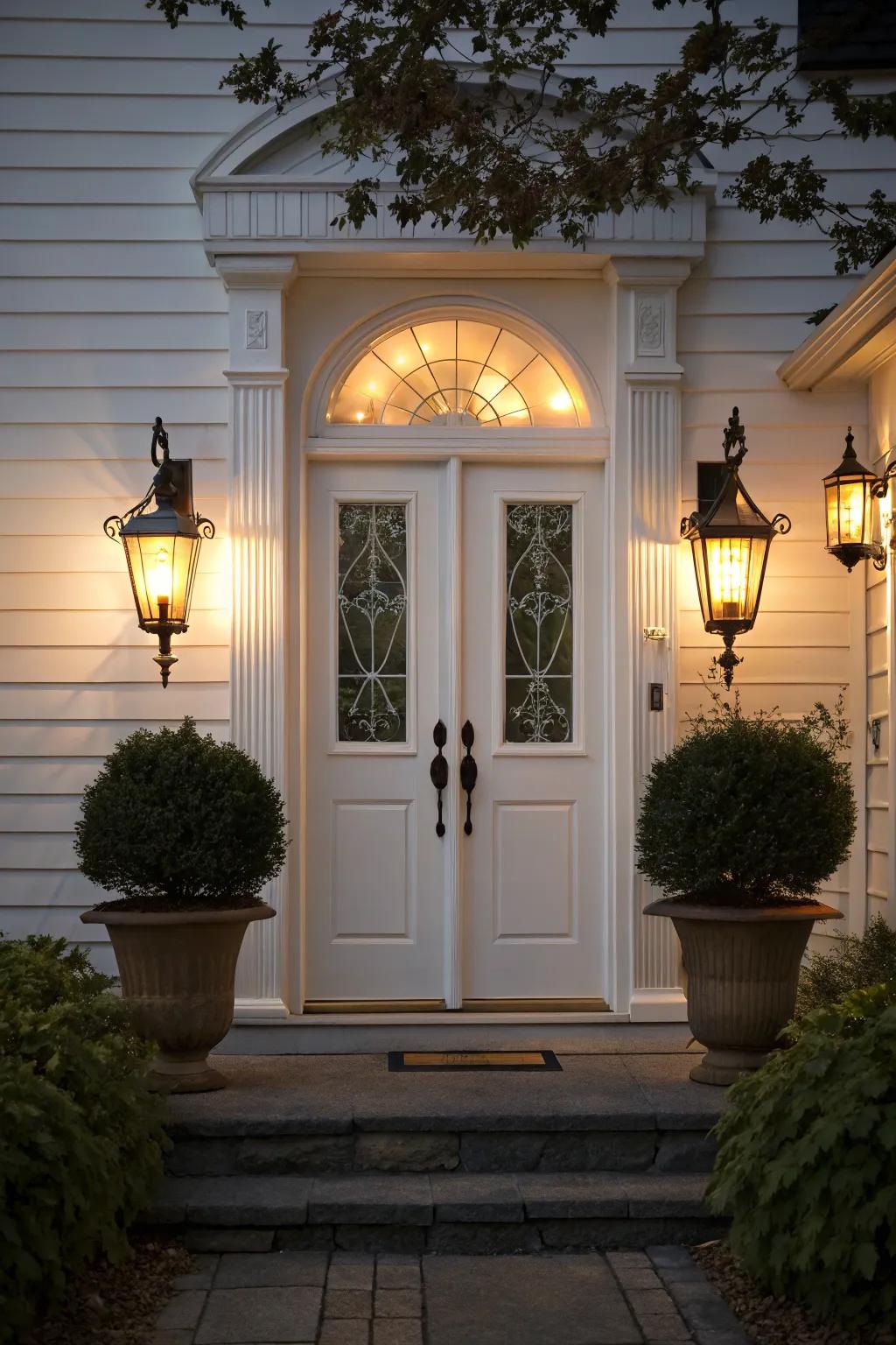 Symmetrical sconces contribute equilibrium and elegance to your entryway illumination.