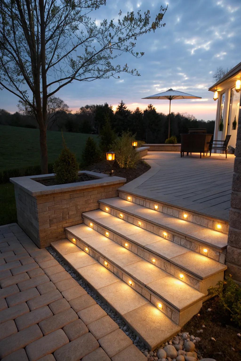 Tread lights subtly illuminate stairs and enhance security and aesthetics.