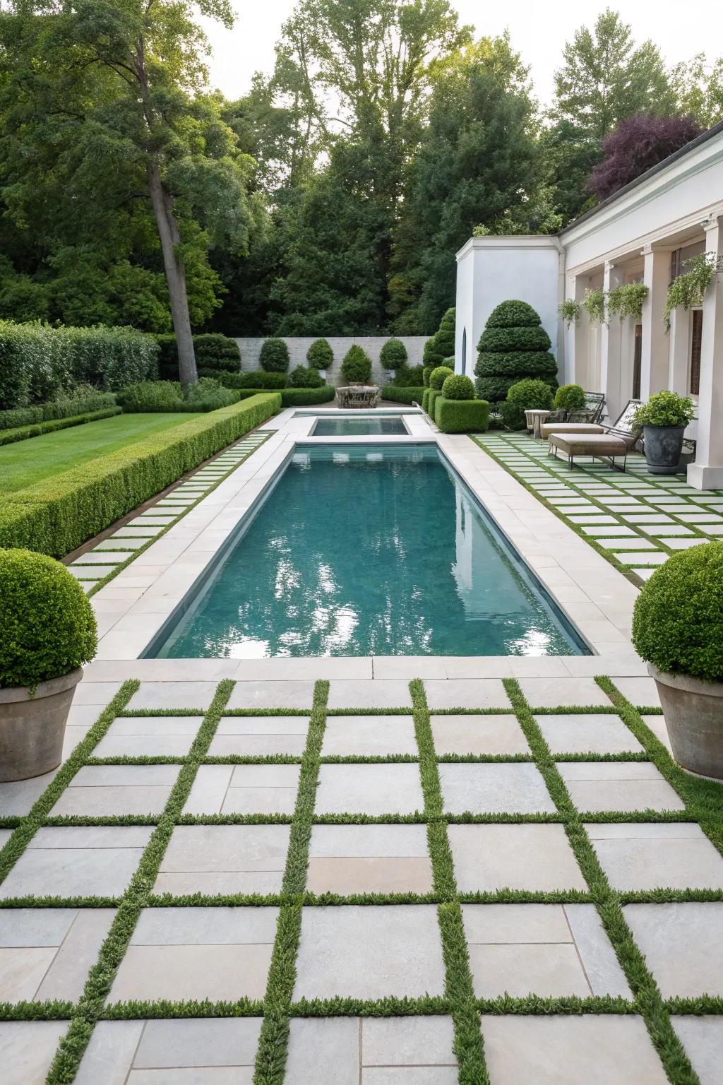 Balanced paver layouts offer equilibrium and aesthetic tranquility.