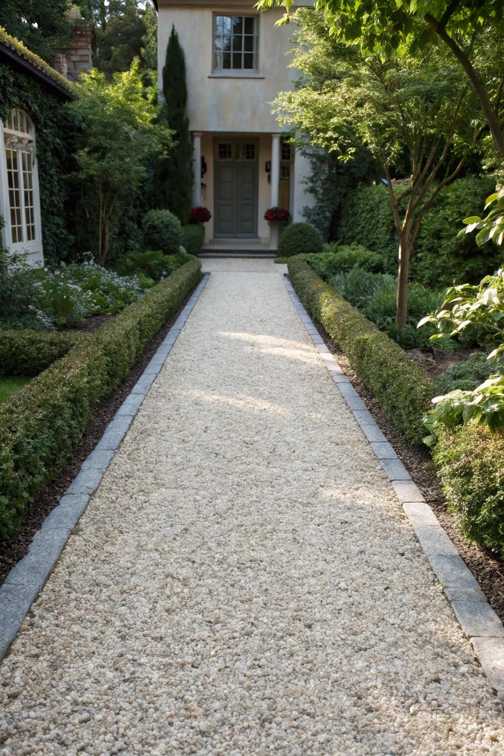 Greet visitors with an entryway paved with pea gravel.