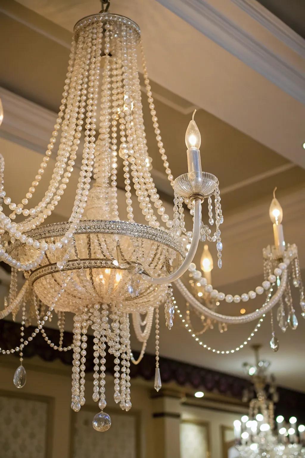 Elevate your lighting with pearl-decorated overhead fixtures.