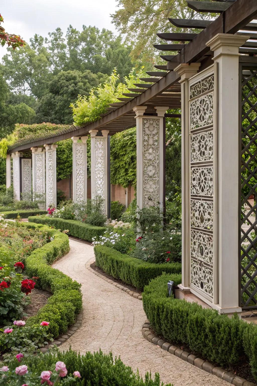 Decorative panels unite privacy with artistic flair.