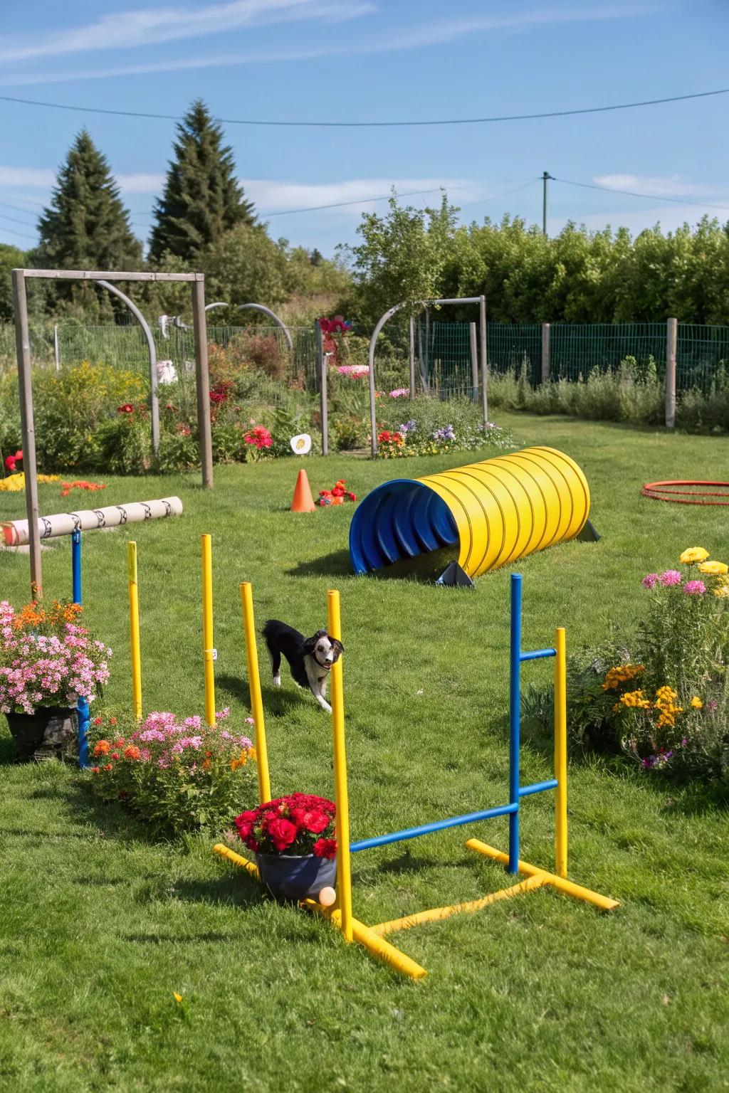 A self-made nimbleness pathway furnishes a playful and engaging activity for pets.