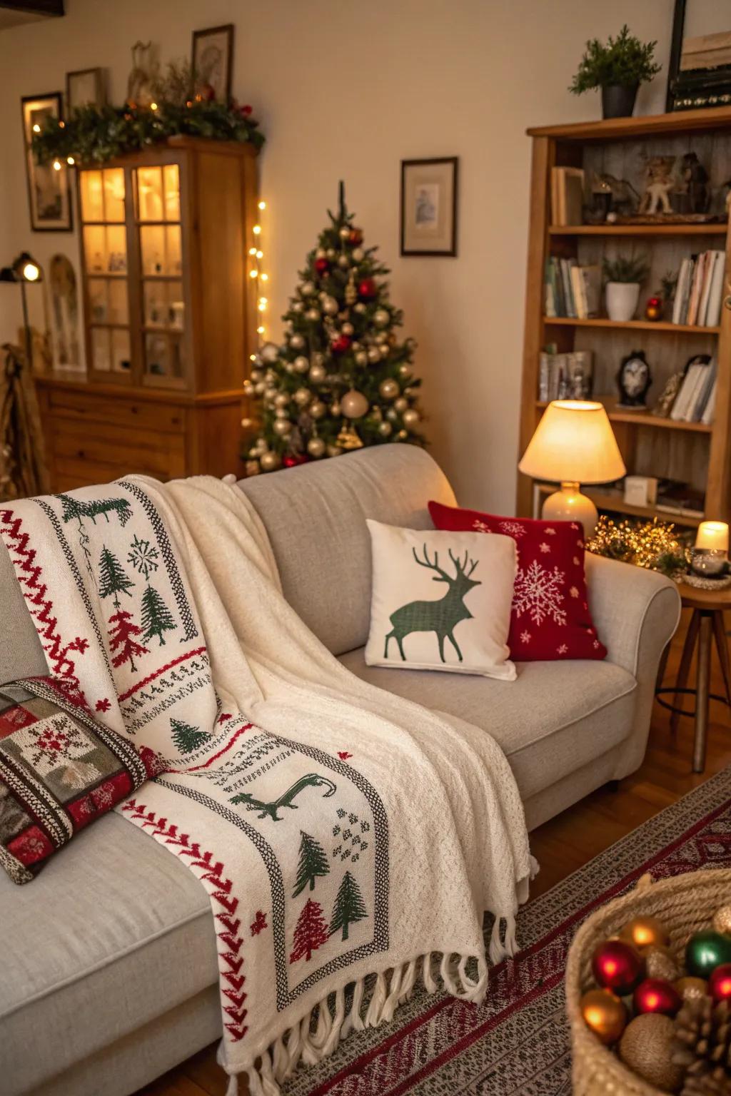 Throws matched to a specific theme, adding a festive touch to the decor.