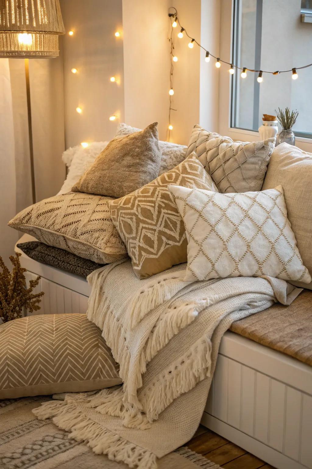 A cozy nook inviting relaxation with plush pillows.