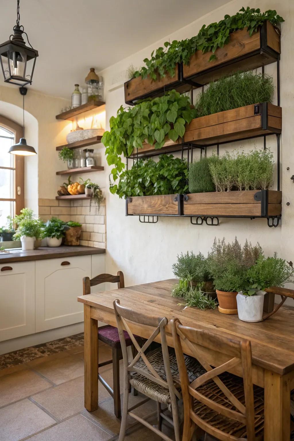 Establish a culinary herb sanctuary with plant shelves.